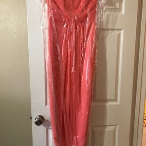 F15555 long strapless chiffon dress coral